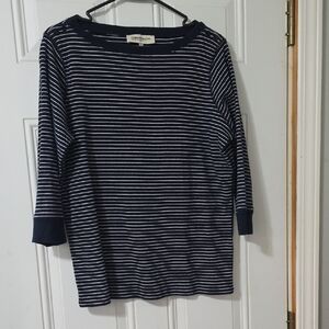 Jones New York Navy and White Striped Long Sleeve Top